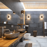 Tersus Wood Wall Sconce in bathroom