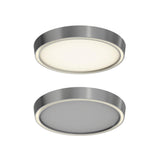 Newton Color Select Flushmount - Satin Nickel w/ lights off/on