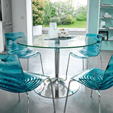 PLANET CS4005-FD ROUND DINING TABLE BY CONNUBIA, TOP: TEMPERED GLASS, COLUMN/FLOOR: MATT OPTIC WHITE, CHROMED, | CASA DI LUCE LIGHTING