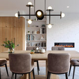 Nodes 8-Light Linear Chandelier by Kelly by Kelly Wearstler, Finish: Midnight Black, Burnished Brass, , | Casa Di Luce Lighting