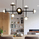 Nodes 8-Light Linear Chandelier by Kelly by Kelly Wearstler, Finish: Midnight Black, Burnished Brass, , | Casa Di Luce Lighting