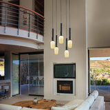 Minerva SC 5 Light Pendant by Evi Style, Color: Glossy Milk White-Evi Style, Smoke Grey, Topaz Yellow-Evi Style, Crystal and Gold 24 Kt-Evi Style, Finish: Black, Gold, | Casa Di Luce Lighting