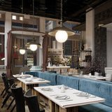 Vintage Brass Oviatt Pendant in Restaurant