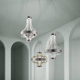 Festa Long Chandelier by Sylcom, Color: Amethyst, Milk White Clear - Sylcom, Clear, Blue, Smoke - Vistosi, Grey, Ocean - Sylcom, Topaz - Sylcom, Finish: Brushed Chrome, Brushed Gold, | Casa Di Luce Lighting