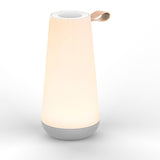 Matt White/Grey Fabric/Leather Handle Uma Mini Portable Table Lamp by Pablo
