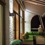 Rubix Outdoor Up and Down LED Wall Light outside of House