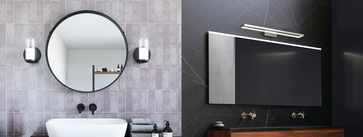 Kuzco vanity lights beside and above bathroom mirrors | Casa Di Luce
