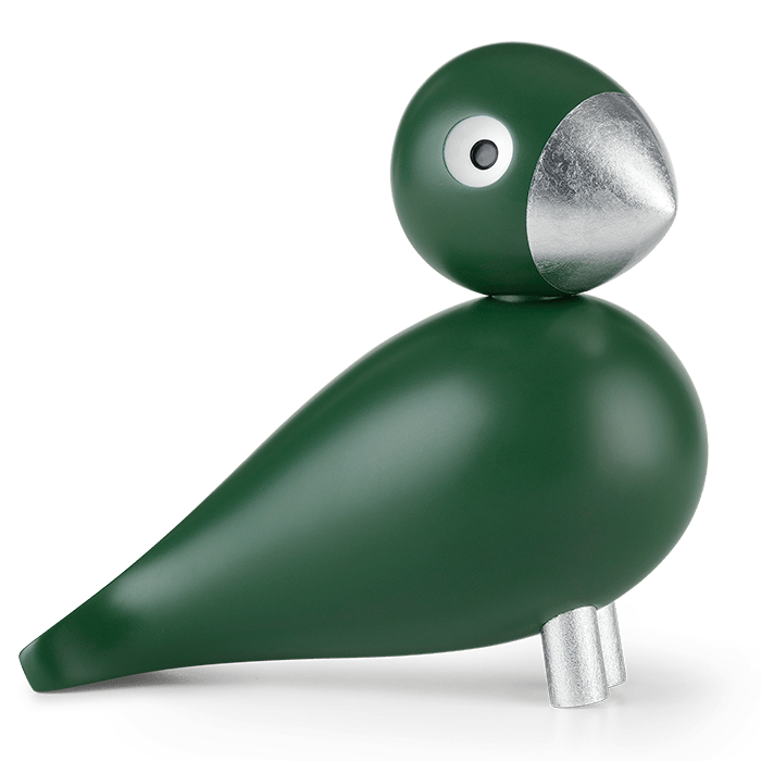 Kay Bojesen Songbird, Medium, Green/Silver, H: 6.1" By Kay Bojesen