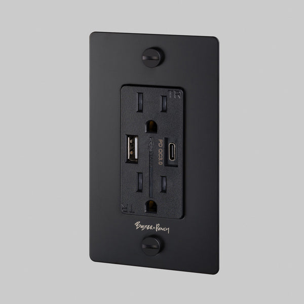 1G Combination Duplex Outlet and USB AC Charger Black By Buster And Punch