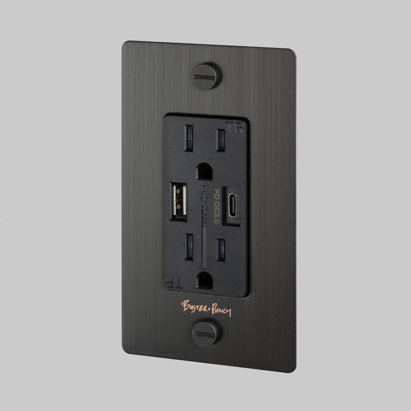 1G Combination Duplex Outlet and USB AC Charger Smoked Bronze By Buster And Punch