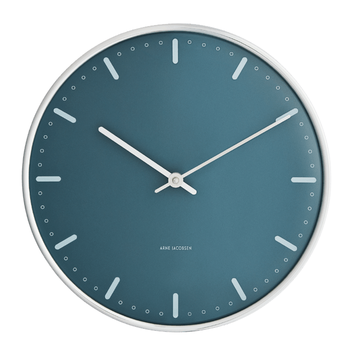 Arne Jacobsen City Hall Wall Clock, Large, Blue, Ø: 11.4” By Arne Jacobsen
