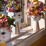 Bjørn Wiinblad Eva Vase, Lavender/Yellow, H: 5.9" By Bjorn Wiinblad