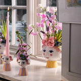 Bjørn Wiinblad Eva Flower Pot on Base, Pink/Yellow, H: 5.8" By Bjorn Wiinblad