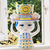Bjørn Wiinblad Lady with Hat Vase, Blue, H: 8.1" By Bjorn Wiinblad