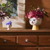 Bjørn Wiinblad Eva Flower Pot on Base, Pink/Yellow, H: 5.8" By Bjorn Wiinblad