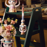 Bjørn Wiinblad Lady with Hat Candle Holder, Pink/Yellow, H: 6.3" By Bjorn Wiinblad