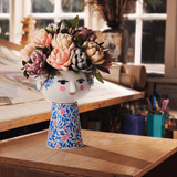 Bjørn Wiinblad Eva Vase, Blue/Rose, H: 7.3" By Bjorn Wiinblad