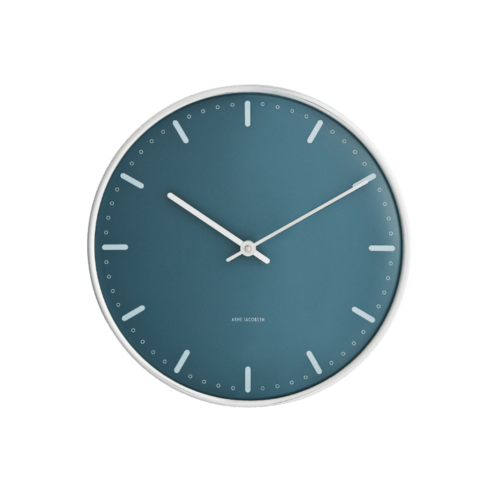 Arne Jacobsen City Hall Wall Clock, Medium, Blue, Ø: 8.3” By Arne Jacobsen
