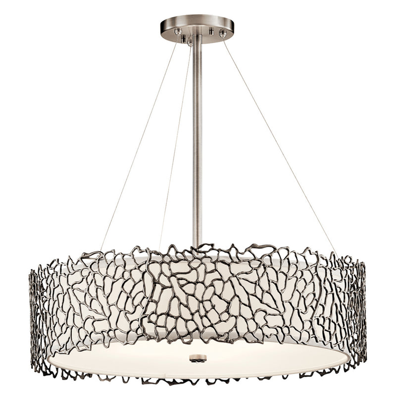 Silver Coral Drum Round Chandelier Classic Pewter