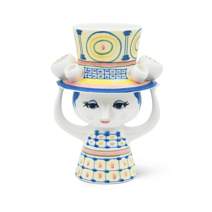 Bjørn Wiinblad Lady with Hat Vase, Blue, H: 8.1" By Bjorn Wiinblad