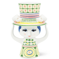 Bjørn Wiinblad Lady with Hat Vase, Green, H: 9.6" By Bjorn Wiinblad