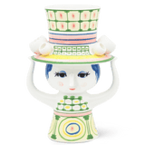 Bjørn Wiinblad Lady with Hat Vase, Green, H: 9.6" By Bjorn Wiinblad