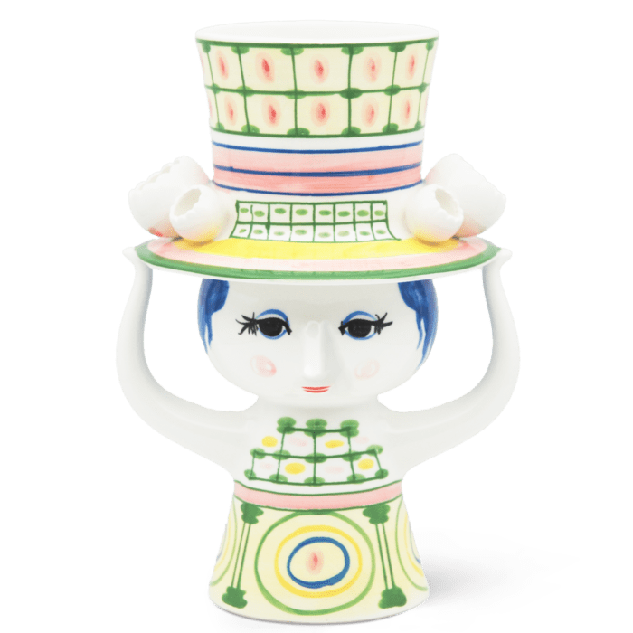 Bjørn Wiinblad Lady with Hat Vase, Green, H: 9.6" By Bjorn Wiinblad