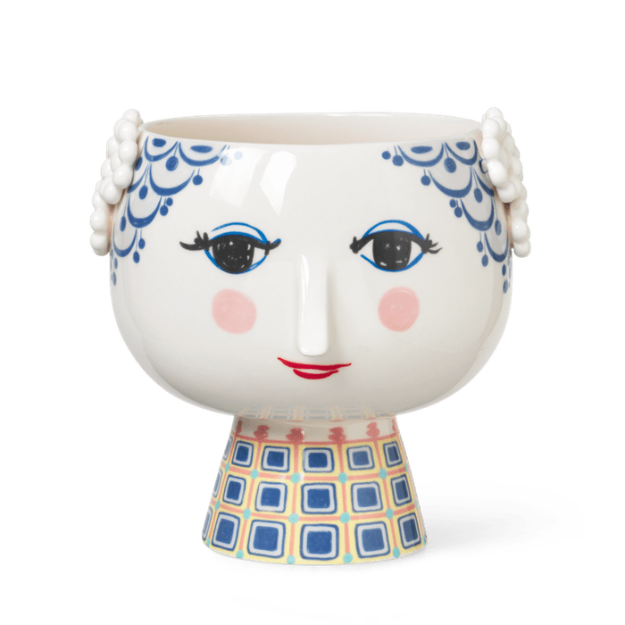 Bjørn Wiinblad Eva Flower Pot on Base, Blue, H: 8.3" By Bjorn Wiinblad