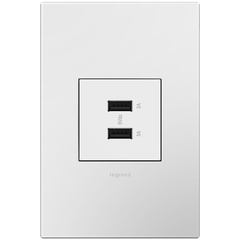 White Adorne Ultra Fast USB Type A/A Outlet by Legrand Adorne