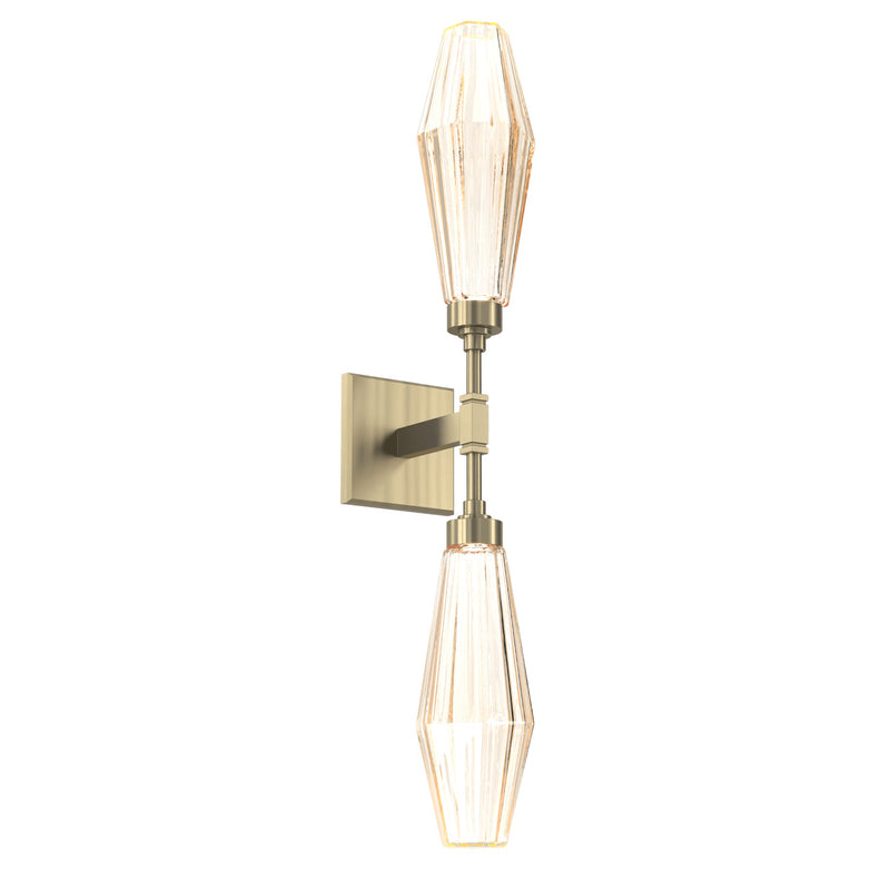 Aalto Double Wall Sconce By Hammerton, Color: Amber, Finish: Heritage Brass