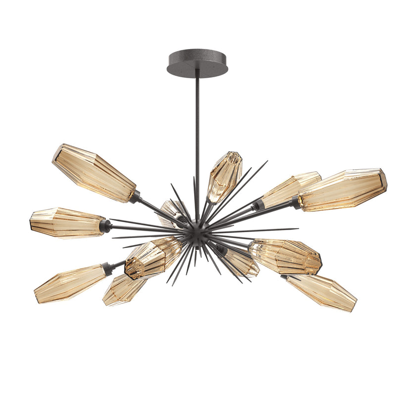 Aalto Oval Starburst Chandelier By Hammerton, Color Optic Rib Bronze, Finish: Burnished Graphite