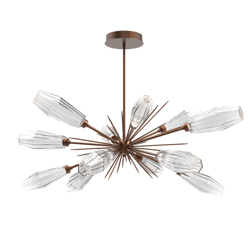 Aalto Oval Starburst Chandelier By Hammerton, Color Optic Rib Clear, Finish: Burnished Bronze