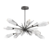 Aalto Oval Starburst Chandelier By Hammerton, Color Optic Rib Clear, Finish: Graphite