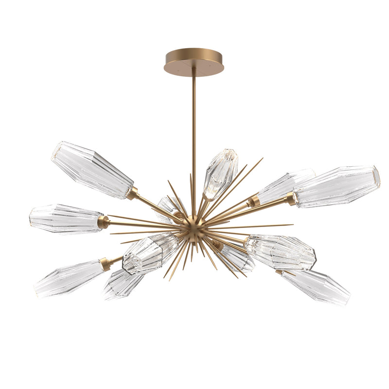 Aalto Oval Starburst Chandelier By Hammerton, Color Optic Rib Clear, Finish: Novel Brass