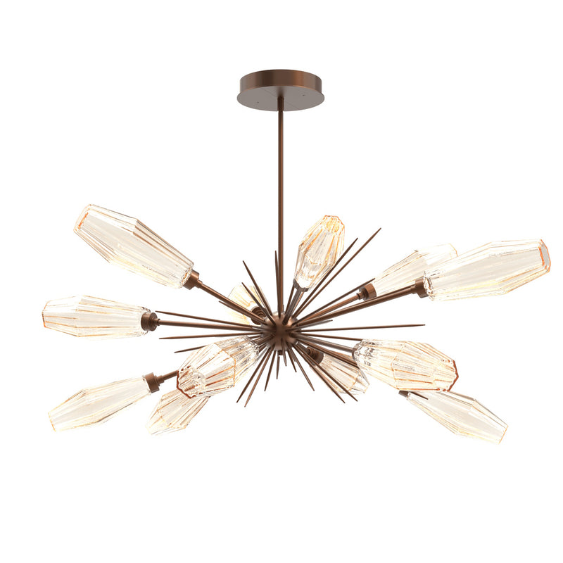 Aalto Oval Starburst Chandelier By Hammerton, Color Optic Rib Amber, Finish: Burnished Bronze