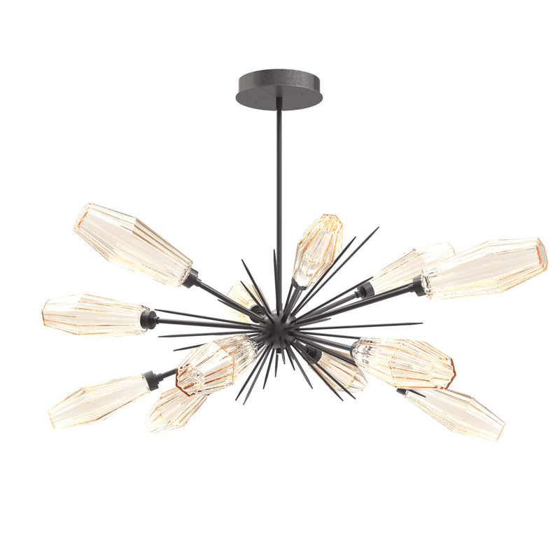 Aalto Oval Starburst Chandelier By Hammerton, Color Optic Rib Amber, Finish: GRaphite