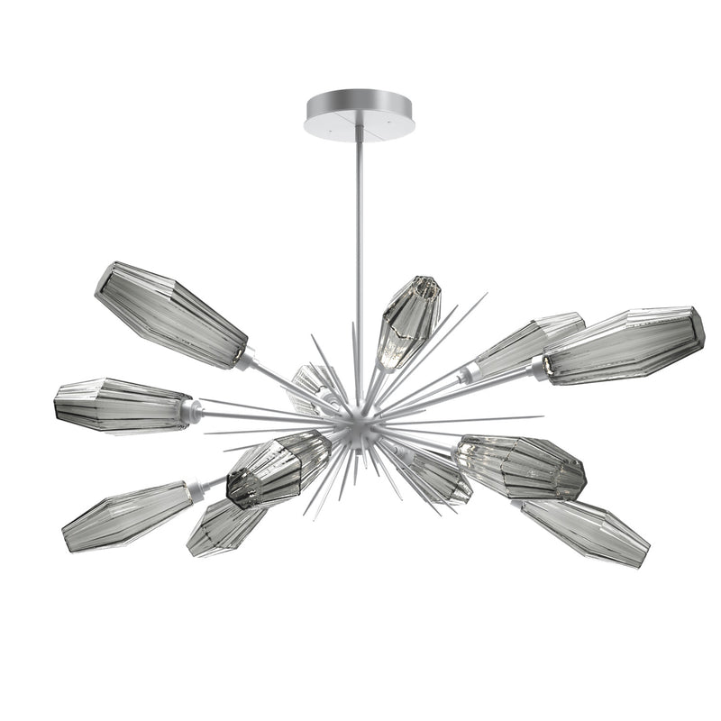 Aalto Oval Starburst Chandelier By Hammerton, Color Optic Rib Smoke, Finish: Classic Silver