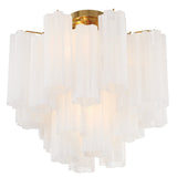 Addis 4 Light Semi Flush Mount Aged Brass Tronchi Glass White By Crystorama - Side View