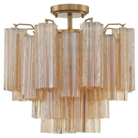 Addis 4 Light Semi Flush Mount Aged Brass Tronchi Glass Amber By Crystorama