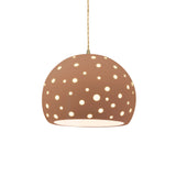 Adobe-Beige Twisted Cord Perforated Large Globe Pendant by Justice Design