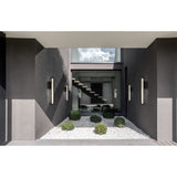 Aelin Outdoor Wall Sconce by Eurofase - 24 Inch Matte Black illuminated lifestyle photo