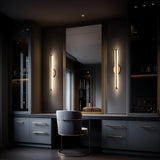 Aged Brass Mainline Wall Light by Modern Forms in Dressing Room