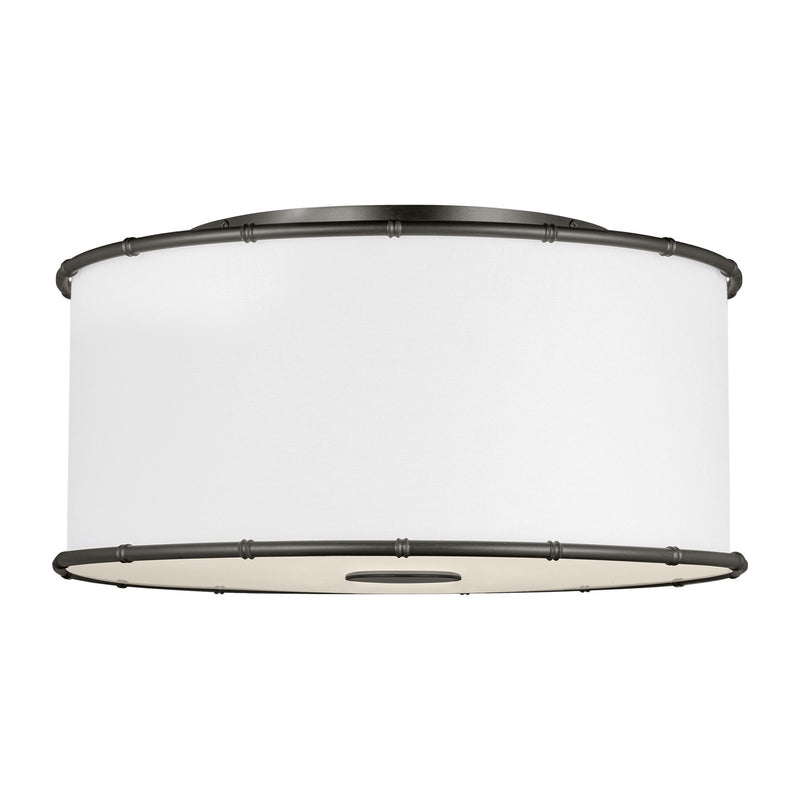 Aldric Flushmount — 18 5/8", Silk Screen White Inside Clear Outside, Aged Iron