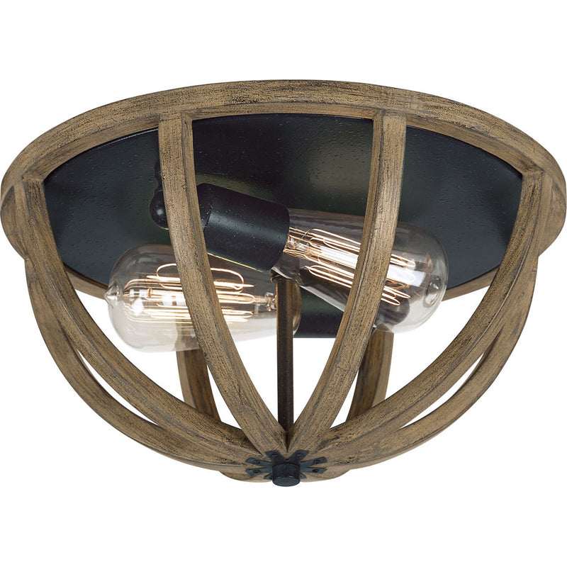Allier Flushmount — 13", Weathered Oak Wood / Antique Forged Iron