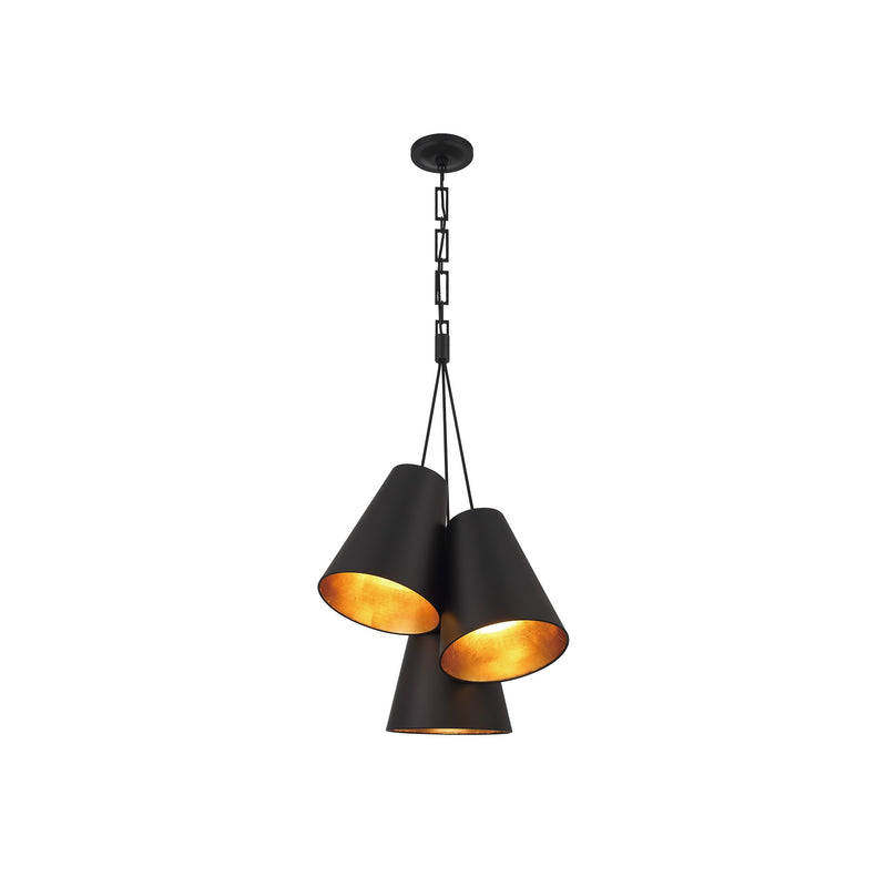 Alston 3-Light Cluster Pendant 20'' Matte Black + Antique Gold