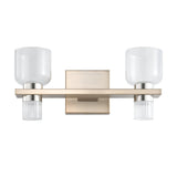 Amelia 15-inch 4-light Champagne Gold and Polished Nickel 5CCT LED Vanity Light with Clear and Clear Ribbed Glass