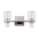 Amelia 15-inch 4-light Polished Nickel and Champagne Gold 5CCT LED Vanity Light with Clear and Clear Ribbed Glass