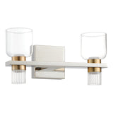Amelia 15-inch 4-light Polished Nickel and Champagne Gold 5CCT LED Vanity Light with Clear and Clear Ribbed Glass