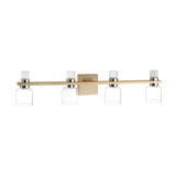 Amelia 34-inch 8-light Champagne Gold and Polished Nickel 5CCT LED Vanity Light with Clear and Clear Ribbed Glass