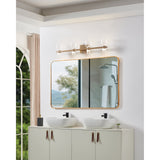 Amelia 34-inch 8-light Champagne Gold and Polished Nickel 5CCT LED Vanity Light with Clear and Clear Ribbed Glass